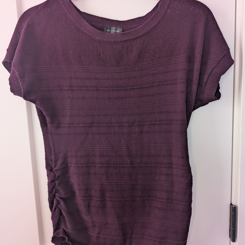 The Limited Ruched Purple Short Sleeve Sweater